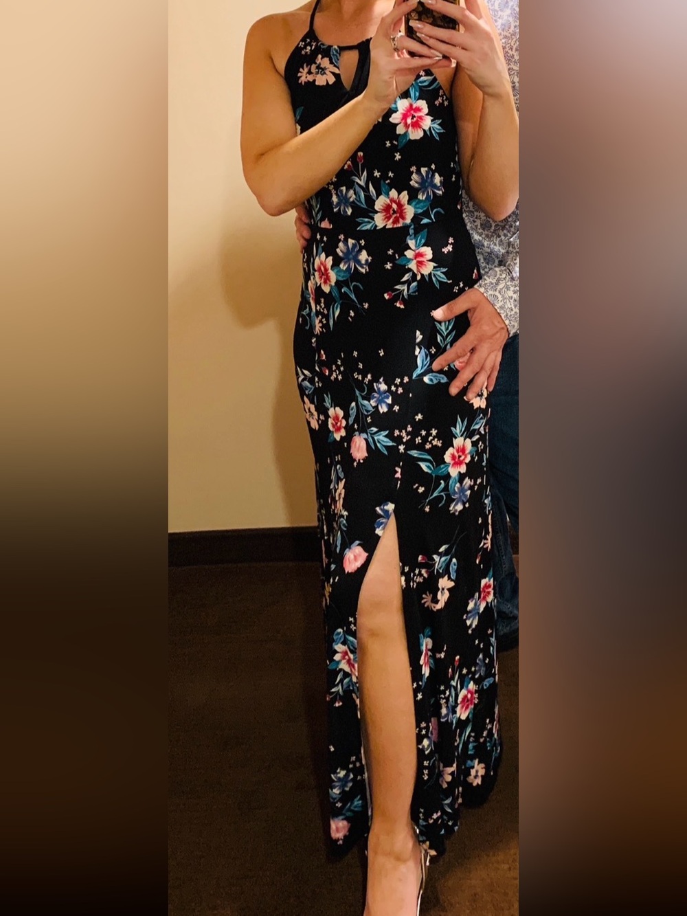 Candie's Black Floral Maxi Dress with Side Slits